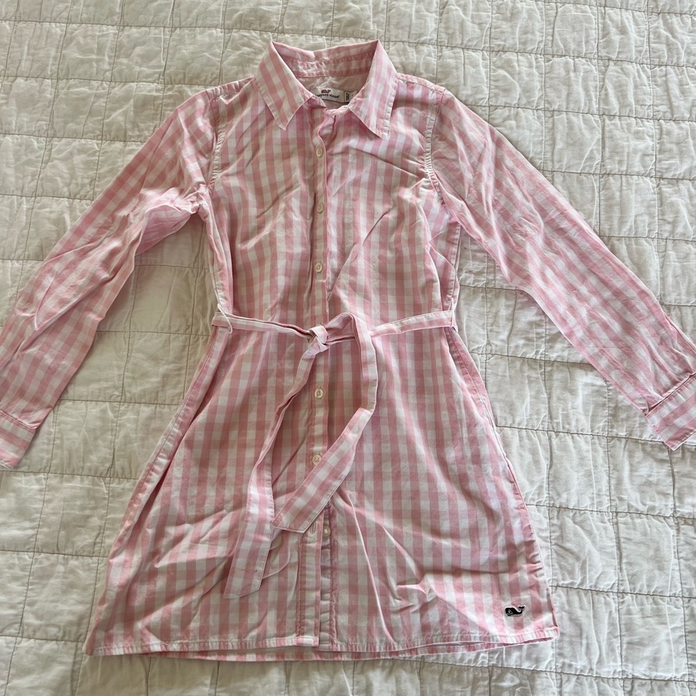 Vineyard vines girl dress toddler size 7 100% cotton Check print pink